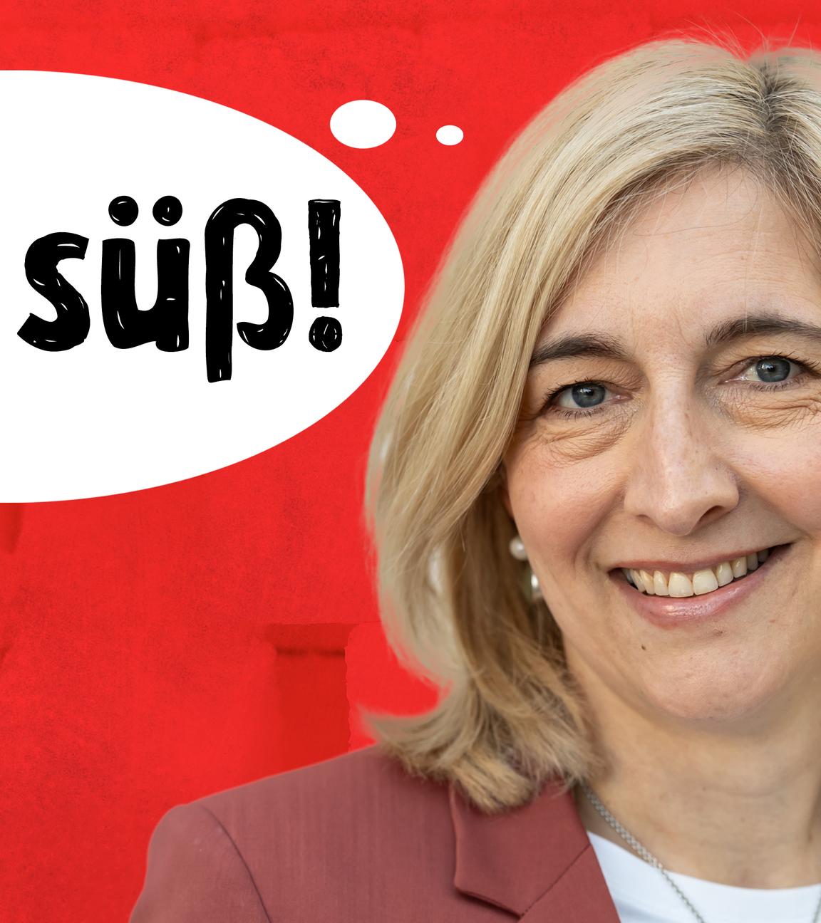 Montage: Bundesgesundheuitsministerin Nina Warken mit Sprechblase: "Wie süß!"