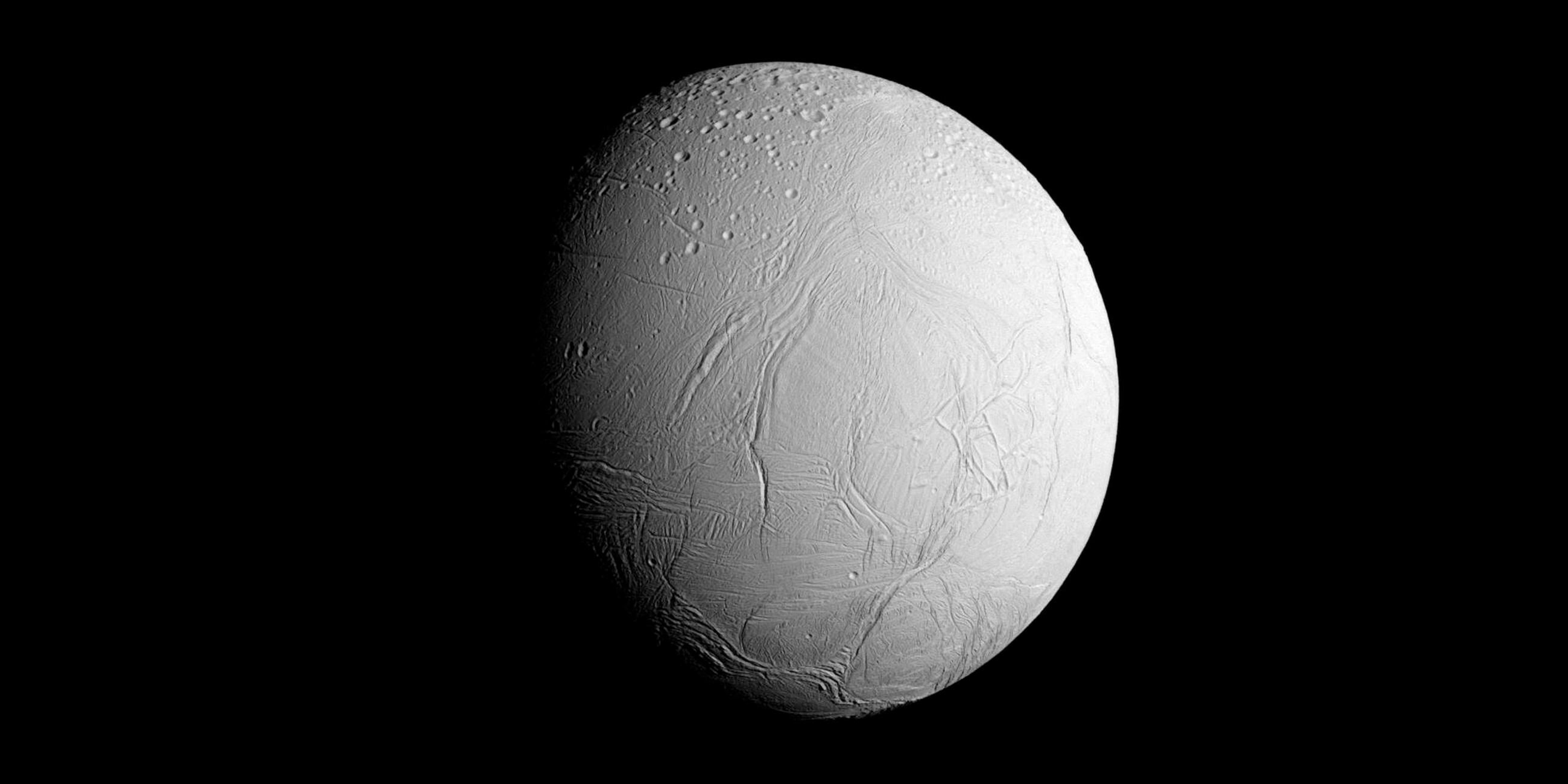 Saturns Eismond Enceladus, dessen geologisch aktive, wässrige Zusammensetzung derjenigen der Uranusmonde ähneln könnte vom 11.11.2024.