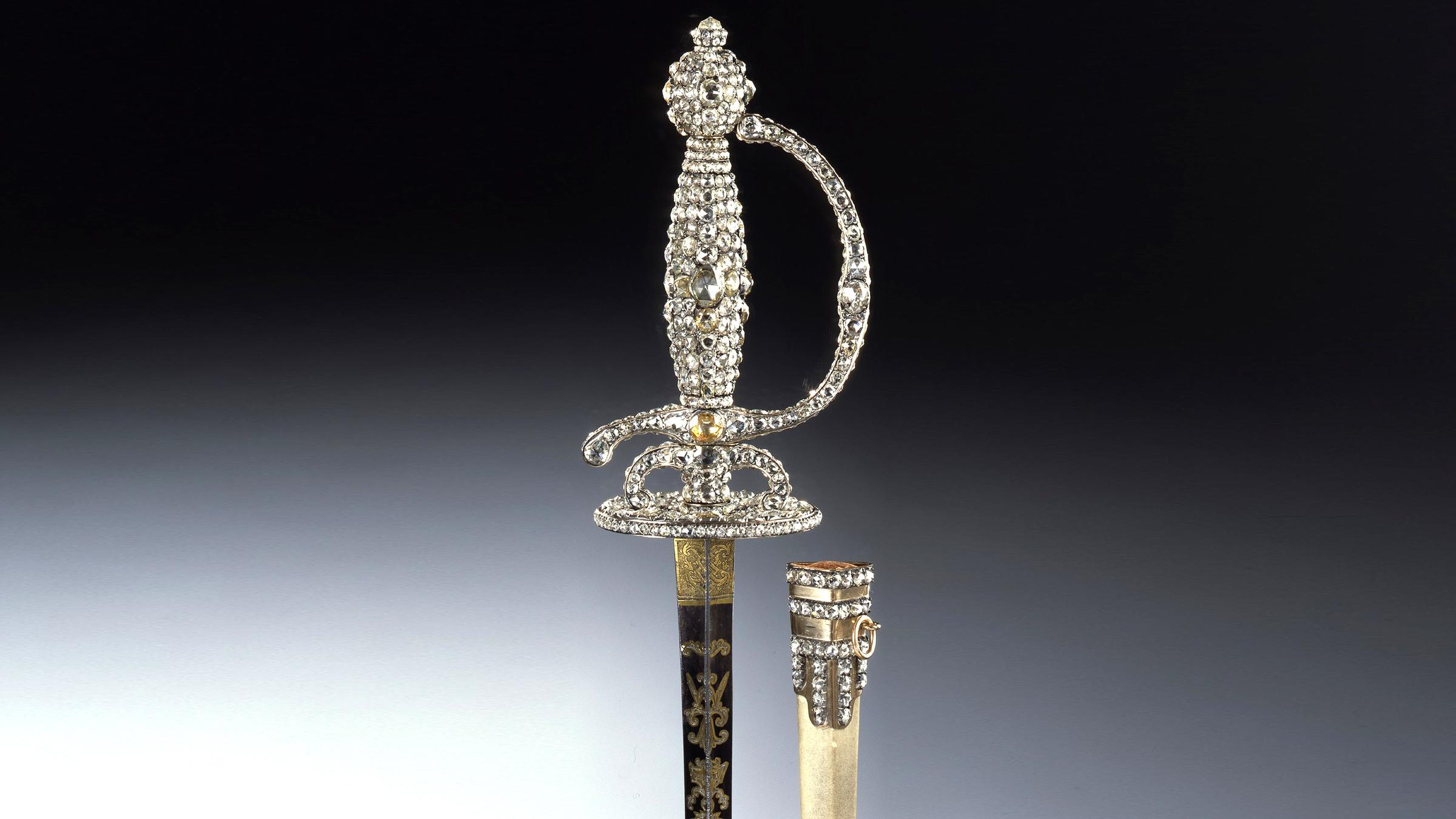 Diamantbesetzter Degen aus dem Diamentrosen-Sets von Christian August Globig und August Gotthelf Globig aus über 770 Diamenten geschaffen