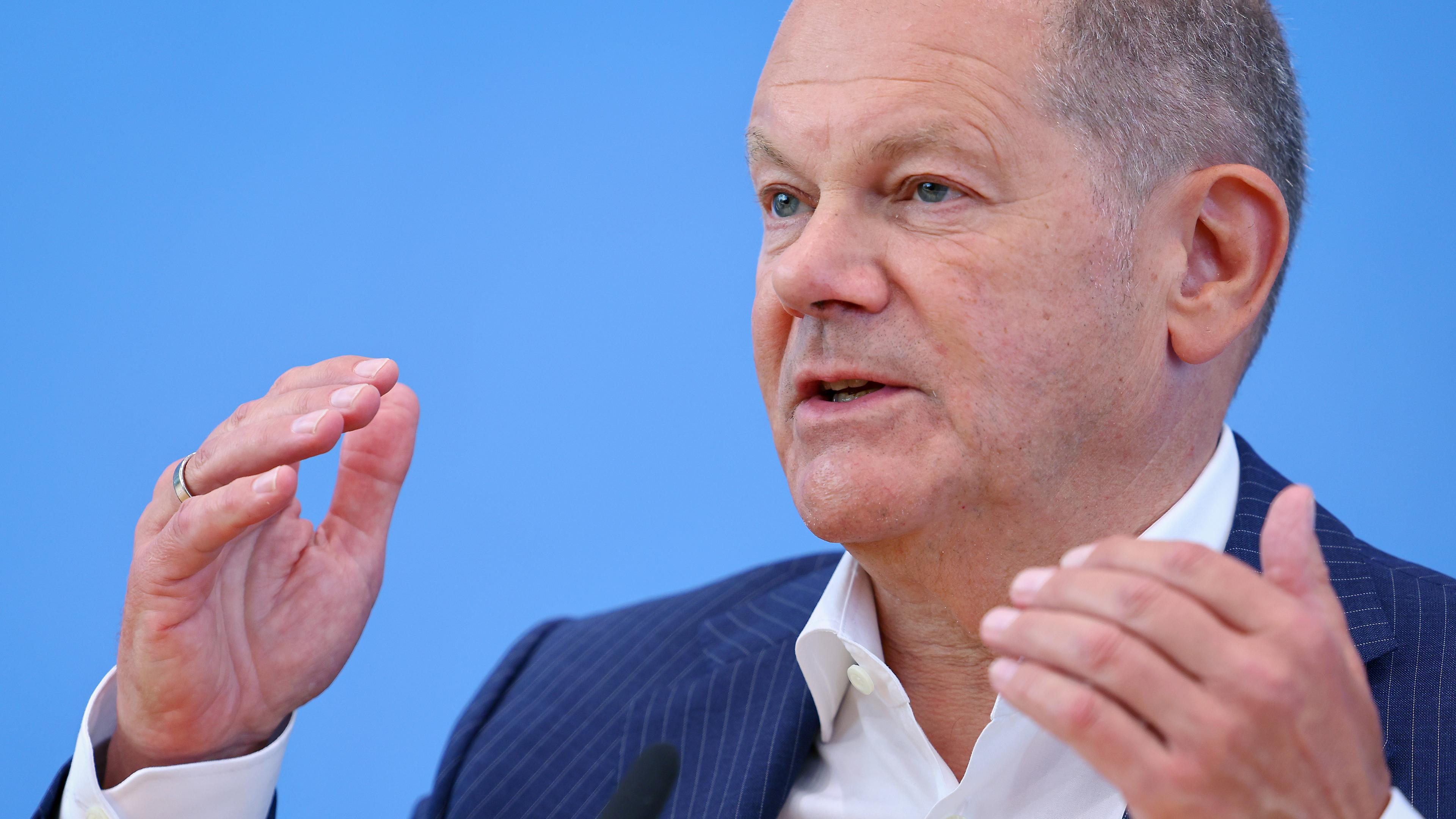  German Chancellor Olaf Scholz talks about domestic and foreign policy issues during the annual summer press conference in Berlin, Germany, 24 July 2024