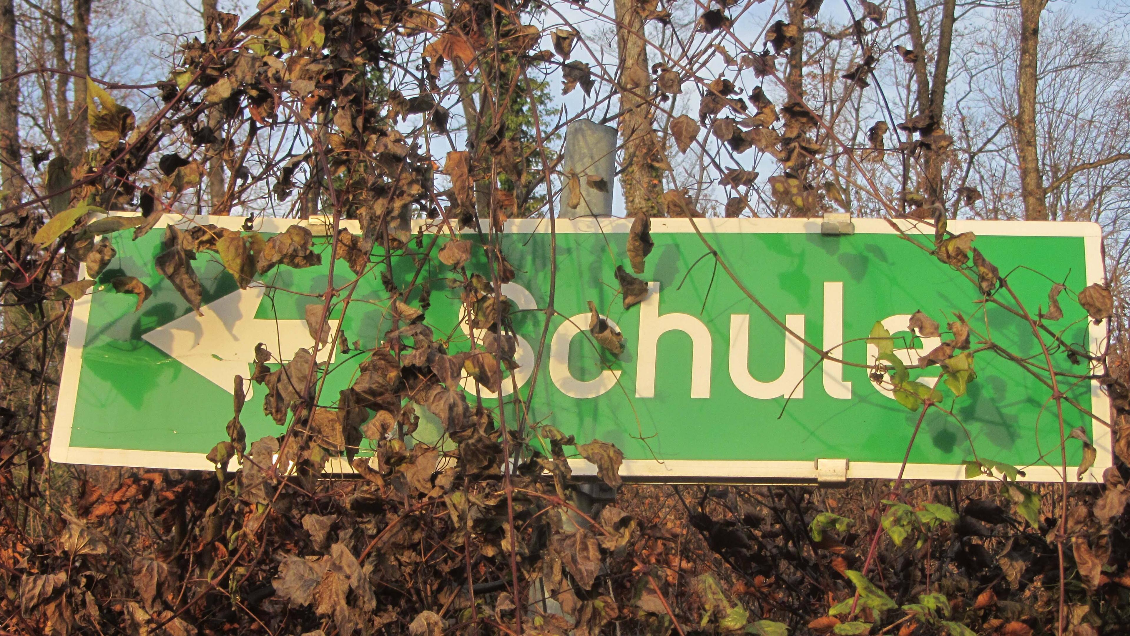 Ein Schulschild als Symbol für Bildung und Lernen. 