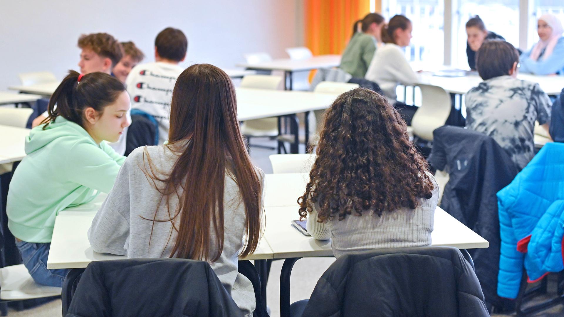 Schüler und Schülerinnen der 9. Klasse während des Unterrichts in einem Gymnasium