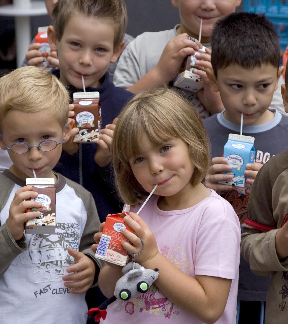 Grundschulkinder trinken Milch 