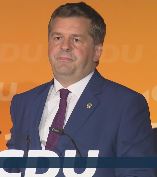 CDU-Spitzenkandidat und Ministerpräsident Sven Schulze mit einer Reaktion zur Landtagswahl in Sachsen-Anhalt.