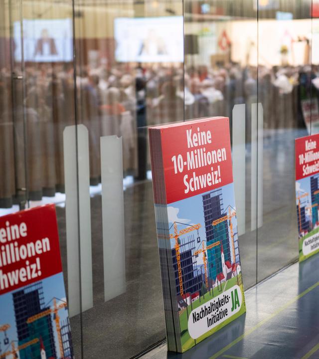 Plakate mit der Aufschrift "Keine 10-Millionen-Schweiz!"