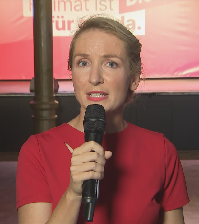 Linken-Chefin Ines Schwerdtner mit einer Reaktion zur Landtagswahl in Sachsen-Anhalt.