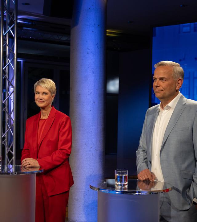 Ministerpräsidentin Manuela Schwesig und AfD-Landeschef Leif-Erik Holm beim TV-Duell.