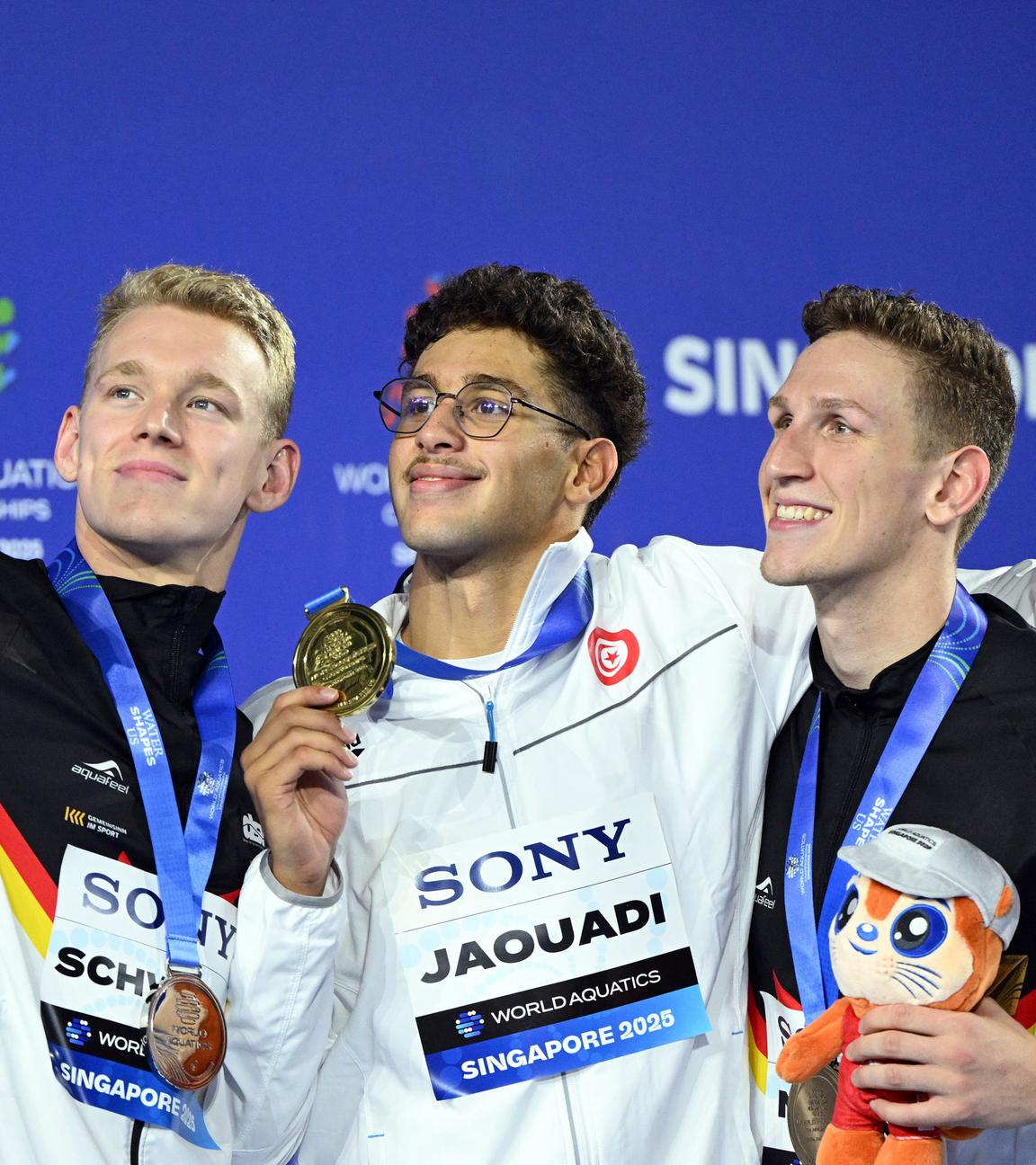  Sven Schwarz (Deutschland, 2. Platz), Weltmeister Ahmed Jaouadi (Tunesien), Lukas Maertens (Deutschland, 3. Platz).