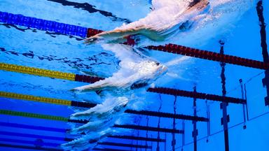 Schwimmer springen ins Becken