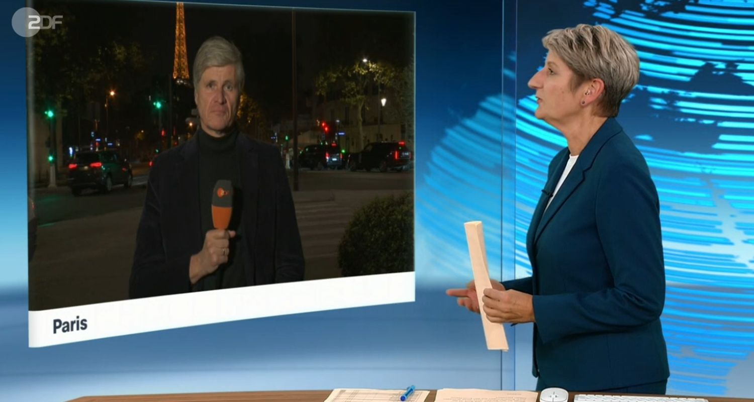 Schaltgespräch zwischen Moderatorin Anne Gellinek und dem Korrespondenten Walde in Paris