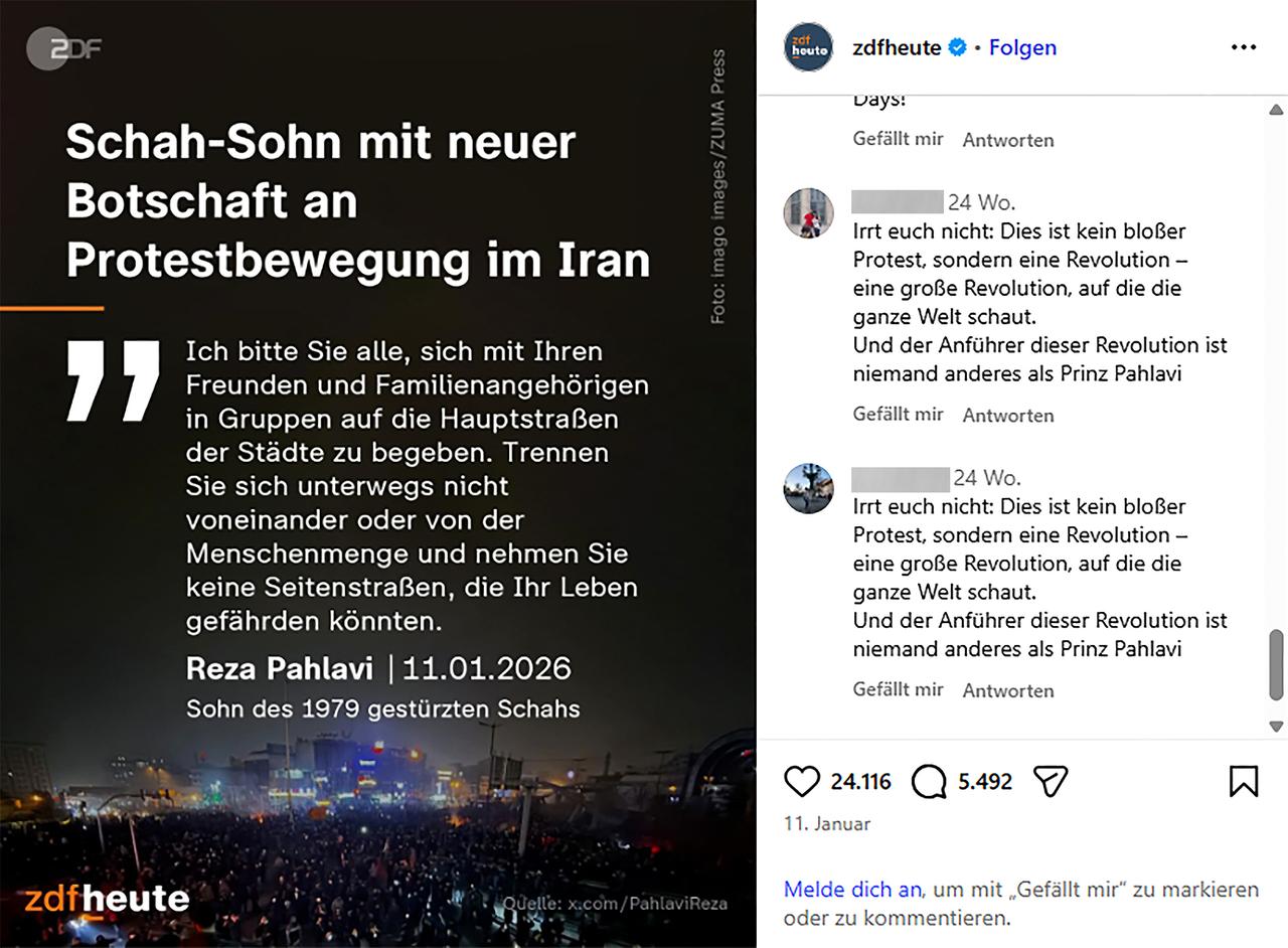 Screenshot des Instagramkanals der zdfheute - politische Kampagnen kapern gezielt Kommentarbereiche