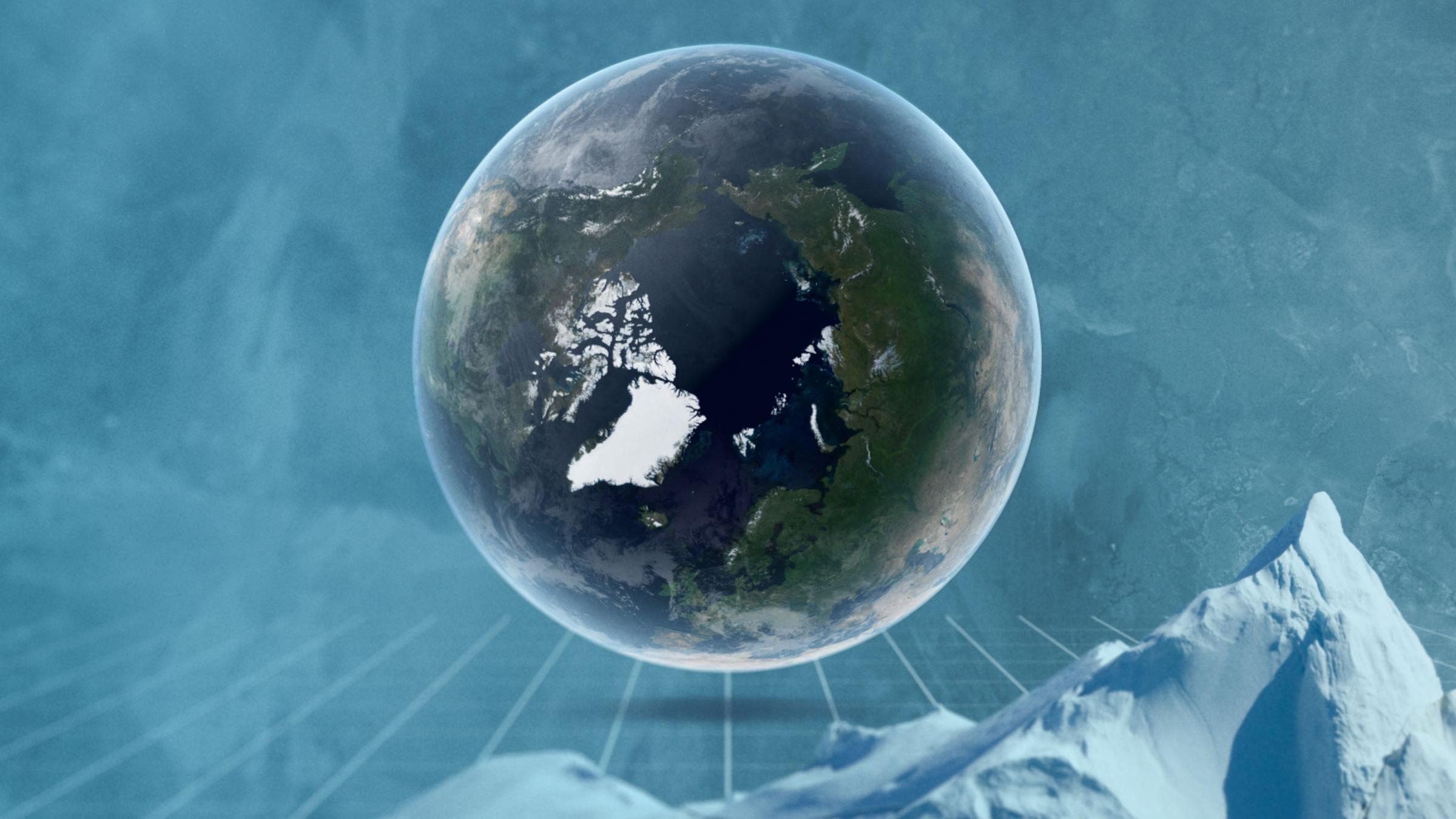 Globusansicht mit der Arktis im Mittelpunkt