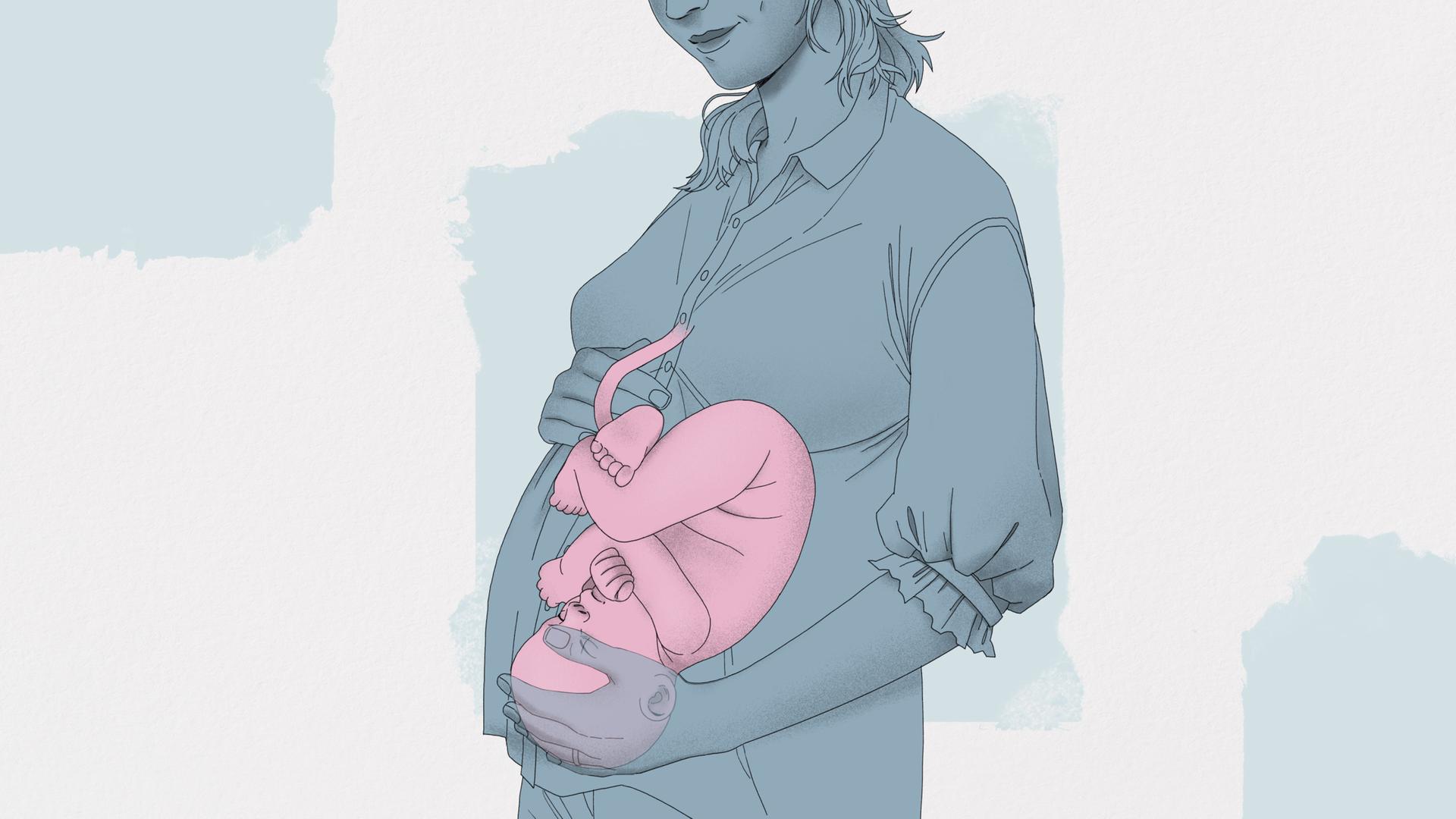 Illustration einer Schwangeren mit Baby im Bauch