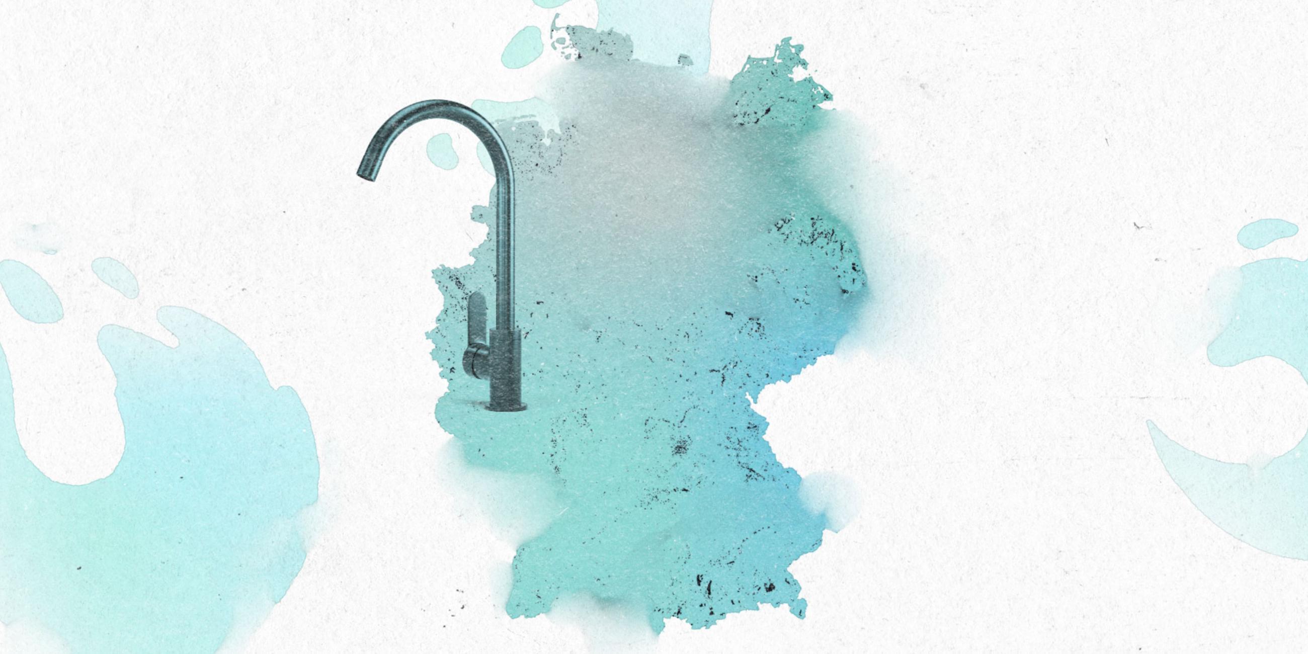 Auf dem Bild ist eine Deutschlandkarte und ein Wasserhahn zu sehen