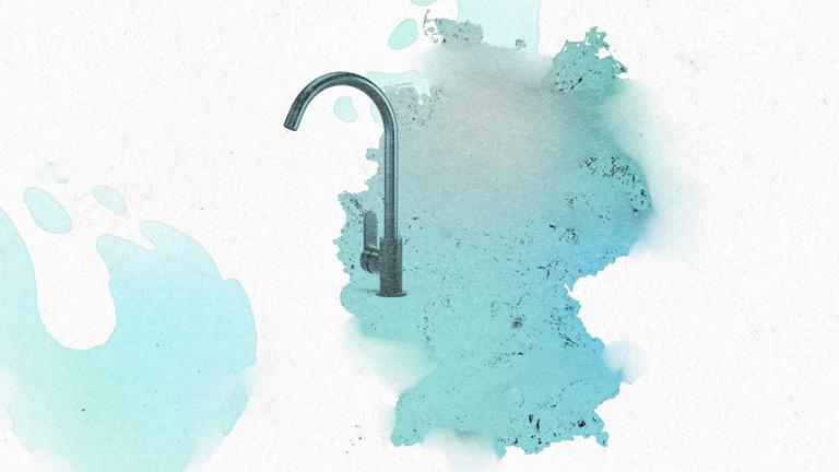 Auf dem Bild ist eine Deutschlandkarte und ein Wasserhahn zu sehen