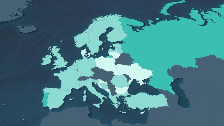Europakarte mit Einfärbung der Länder nach der Gesundheit ihrer Meere