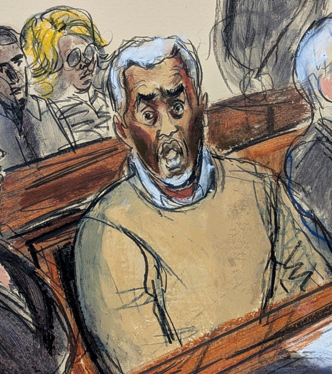 Teny Geragos (links), Brian Steel (rechts), und Sean "Diddy" Combs (Mitte) reagieren nach einem Urteil.