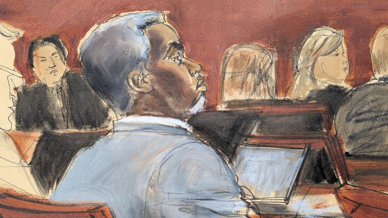 Gerichtszeichnung zeigt Sean "Diddy" Combs am ersten Verhandlungstag in einem New Yorker Gericht
