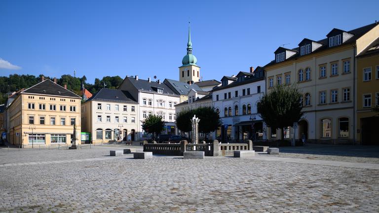 Blick auf den Markt der Großen Kreissstadt im Landkreis Sächsische Schweiz-Osterzgebirge