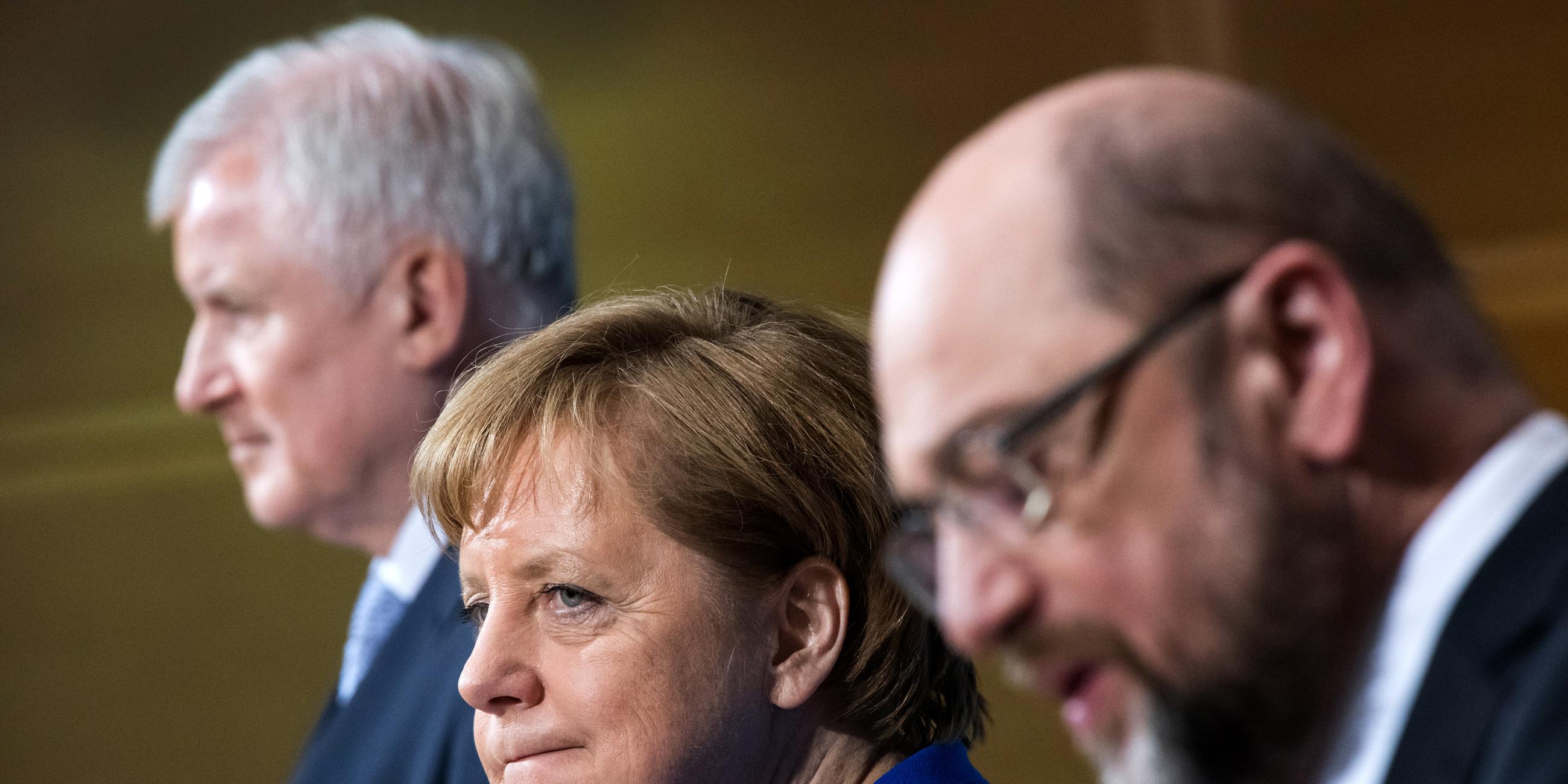 Horst Seehofer, Angela Merkel und Martin Schulz