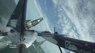 Beim Sail-GP-Event vor dem englischen Portsmouth vermeidet Team Germany knapp eine Kenterung.
