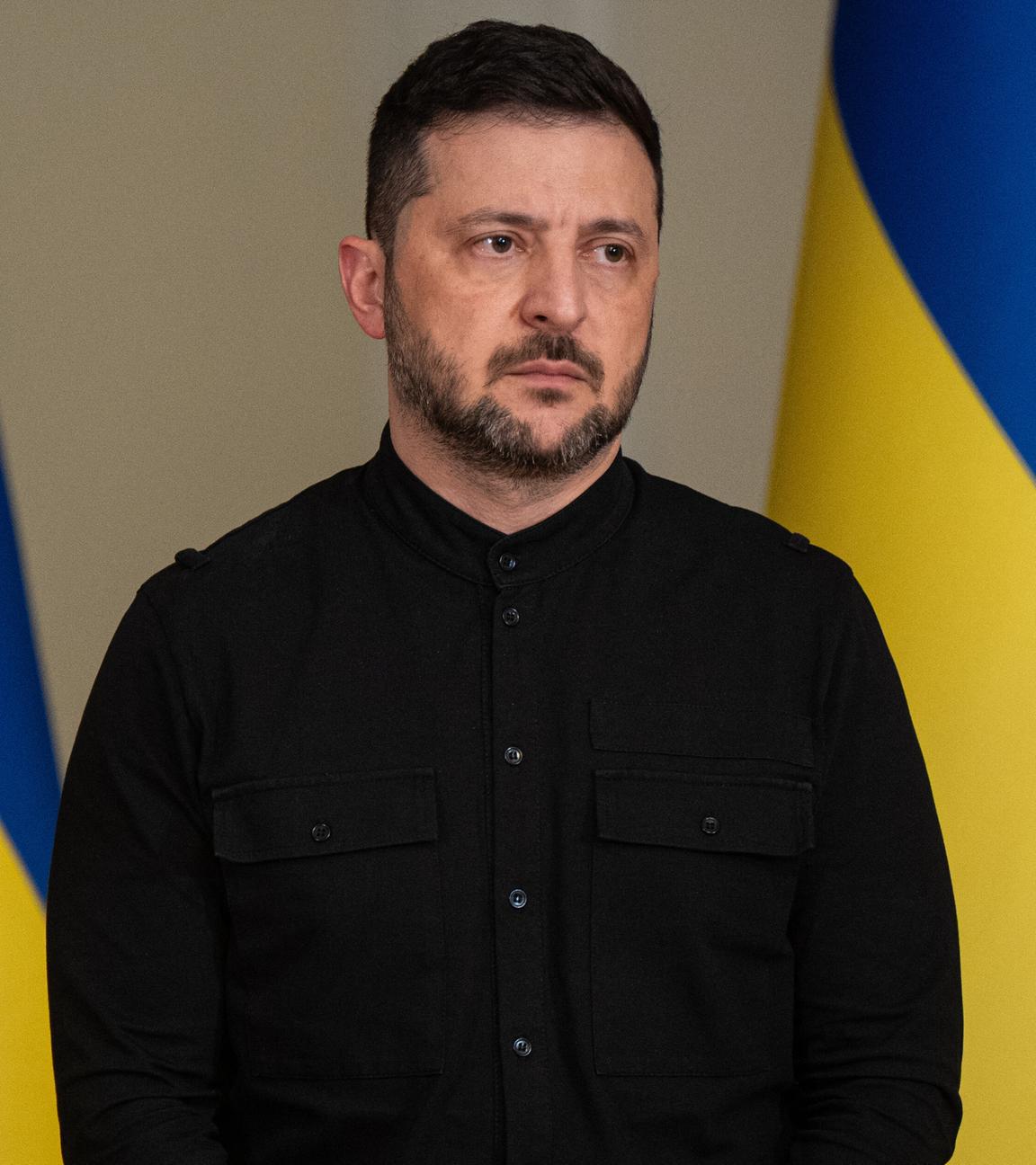 Wolodymyr Selenskyj bei einer Pressekonfernz nach erneutem russischen Drohnenangriff auf Kiew