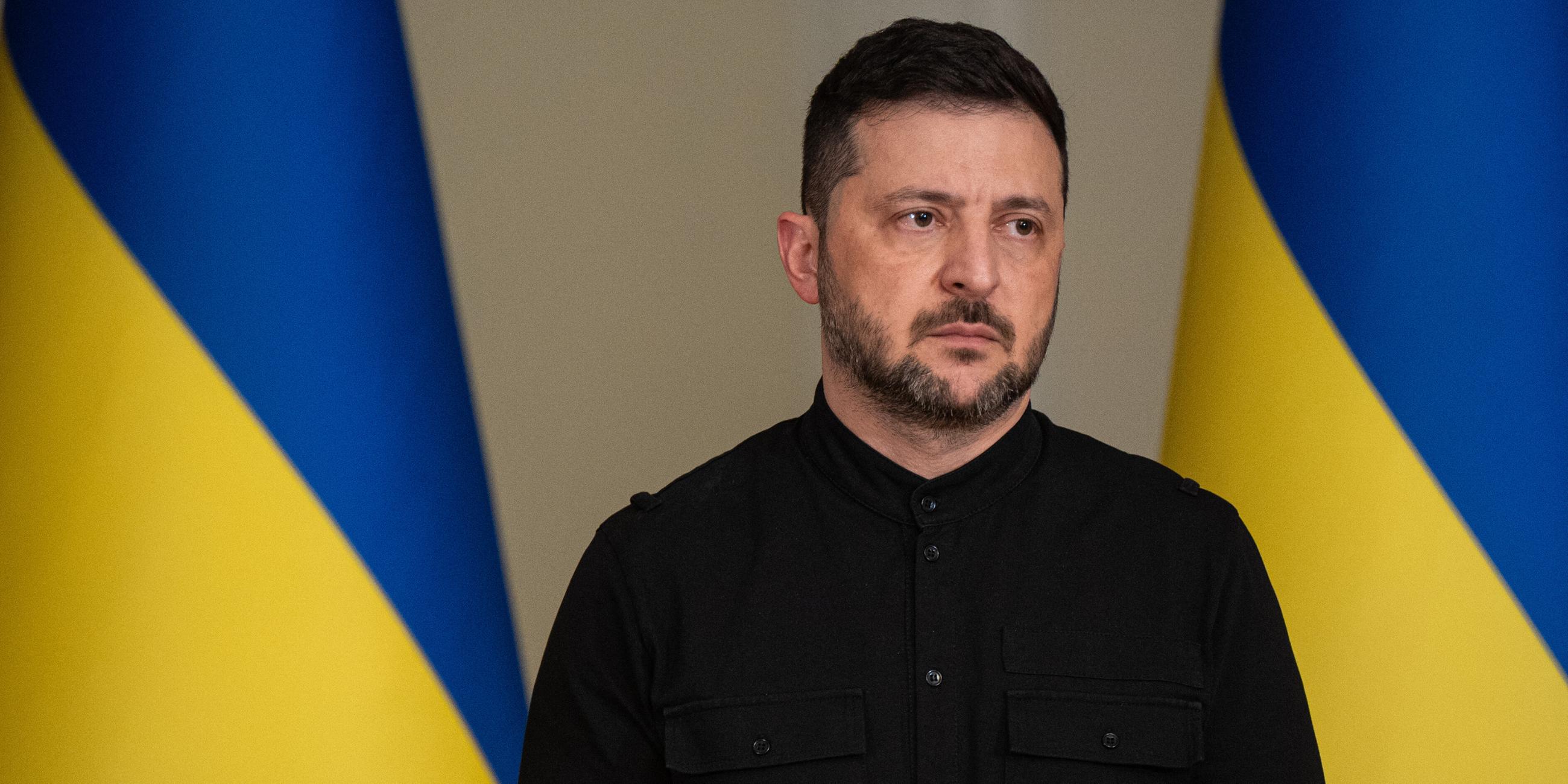Wolodymyr Selenskyj bei einer Pressekonfernz nach erneutem russischen Drohnenangriff auf Kiew