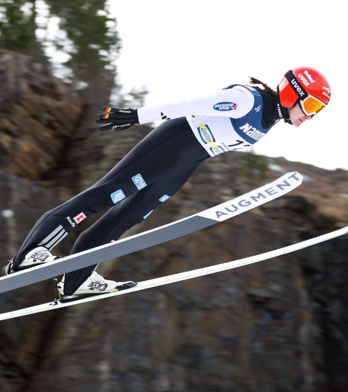 Selina Freitag beim Qualifikationslauf der Frauen am 22.03.2026 in Vikersund, Norwegen.
