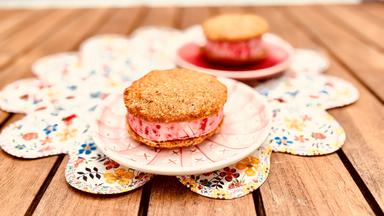 Semifreddo-Himbeer-Sandwiches - Dessert auf einem Teller