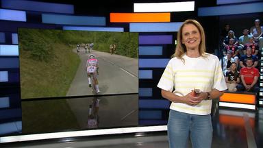 Die ZDF Moderatorin Katrin Müller-Hohenstein moderiert den Beitrag zur Tour de France an