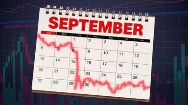 September-Kalenderblatt, auf dem ein Kursverlauf mit Absturz nach unten zu sehen ist