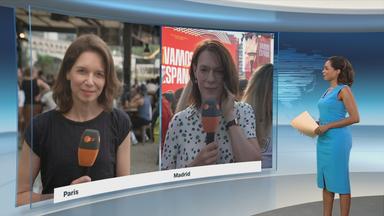 Im ersten Halbfinale der WM spielt Spanien gegen Frankreich. Wie die Stimmung vor Ort ist, berichten die ZDF-Korresondenten Anne Arend und Isabel de la Vega.