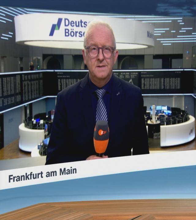 Moderatorin im Schaltgespräch mit ZDF-Börsenexperte Frank Bethmann
