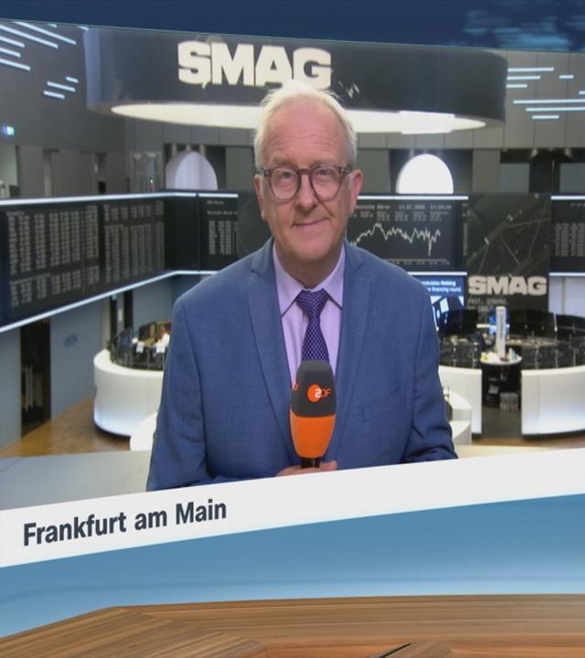 Moderatorin im Schaltgespräch mit ZDF-Börsenexperte Frank Bethmann