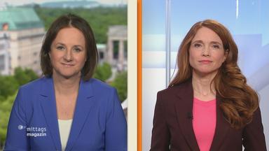 Zu sehen sind Mima Moderatorin Mirjam Meinhardt und ZDF-Hauptstadtkorrespondentin Christiane Hübscher 