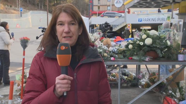 ZDF-Reporterin Dorothea Dörner berichtet live aus Crans-Montana in der Schweiz