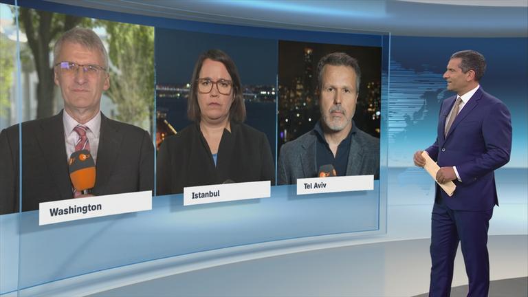 Die ZDF-Korrespondenten Phoebe Gaa, Elmar Theveßen und Thomas Reichart 