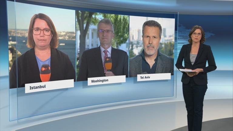 Die ZDF-Korrespondenten Phoebe Gaa, Elmar Theveßen und Thomes Reichart.