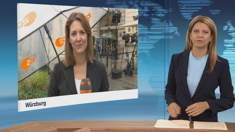 Moderatorin im Schaltgespräch mit Korrespondentin Andrea Maurer