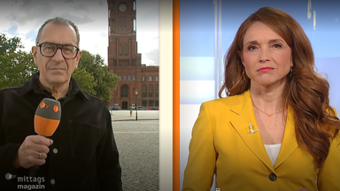 Schaltgespräch Leiter ZDF-Landesstudio Stephan Merseburger und Mirjam Meinhardt. 