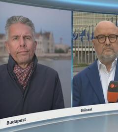 Moderatorin im Schaltgespräch mit den ZDF-Korrespondenten Ulf Röller und Michael Bewerunge