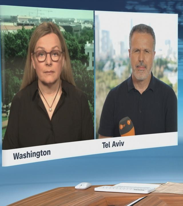 Moderator im Schaltgespräch mit den ZDF-Korrespondenten Thomas Reichart und Claudia Bates