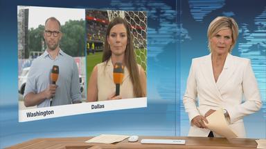 Moderatorin im Schaltgespräch mit David Sauer und Amelie Stiefvatter