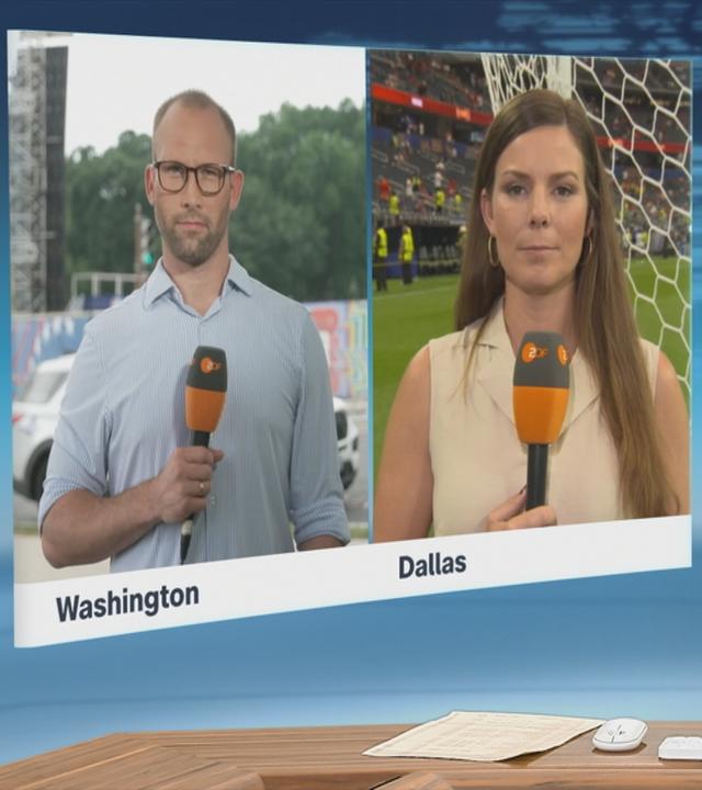 Moderatorin im Schaltgespräch mit David Sauer und Amelie Stiefvatter