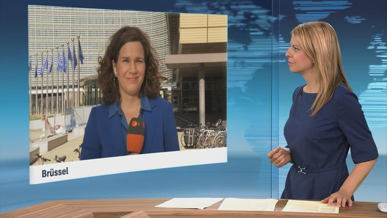 ZDF-Korrespondentin Isabelle Schäfers berichtet aus Brüssel ins ZDFheute-Nachrichtenstudio.