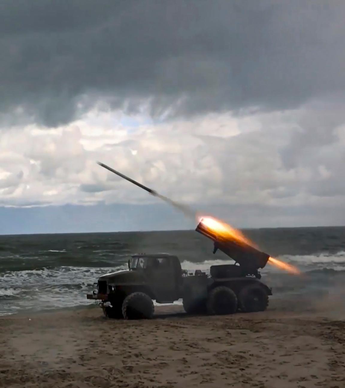 a BM-21 Grad multiple rocket launcher of the Baltic Fleet's anti-saboteur unit taking part in the Zapad-2025
