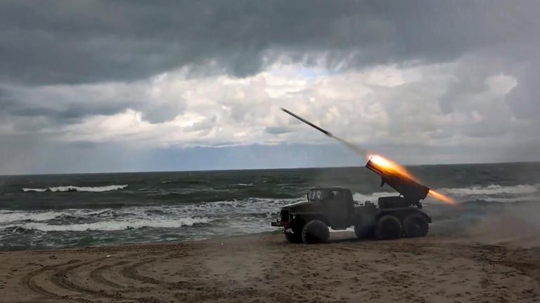 a BM-21 Grad multiple rocket launcher of the Baltic Fleet's anti-saboteur unit taking part in the Zapad-2025