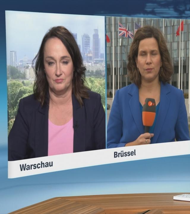 Die ZDF-Korrespondentinnen Natalie Steger und Isabelle Schaefers bei einem Schaltgespräch.