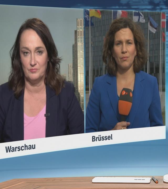 Die ZDF-Korrespondentinnen Natalie Steger und Isabelle Schaefers bei einem Schaltgespräch.