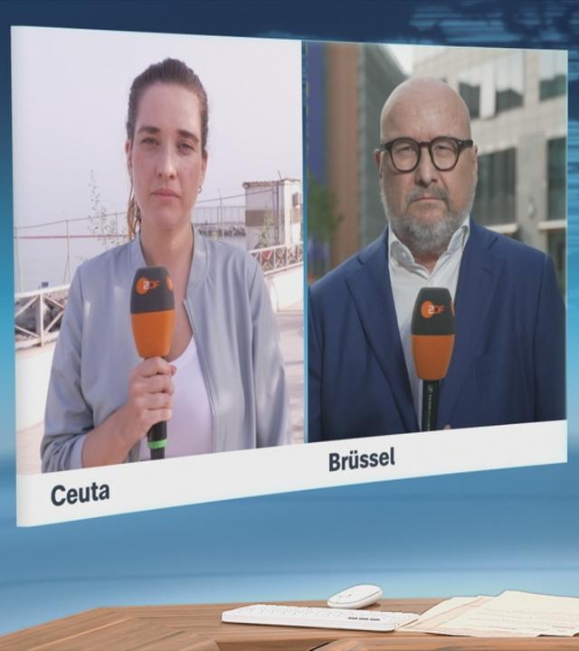 Moderator im Schaltgespräch mit den ZDF-Korrespondent*innen Scarlett Sternberg und Ulf Röller